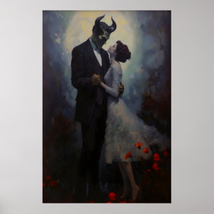 Poster Demoníaco Gótico e Mulher Dançando ao Luar, Escuro