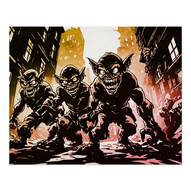 Pôster Demônios Goblin Ruíram a Cidade Estilo Gráfico Ret (Frente)