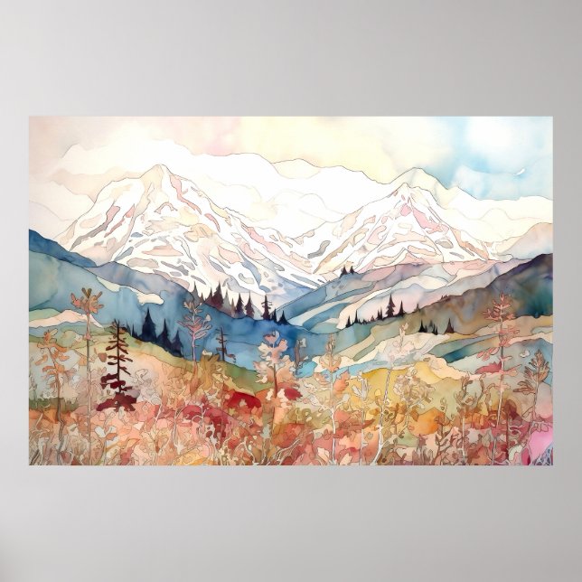 Poster Denali National Park Watercolor (Frente)