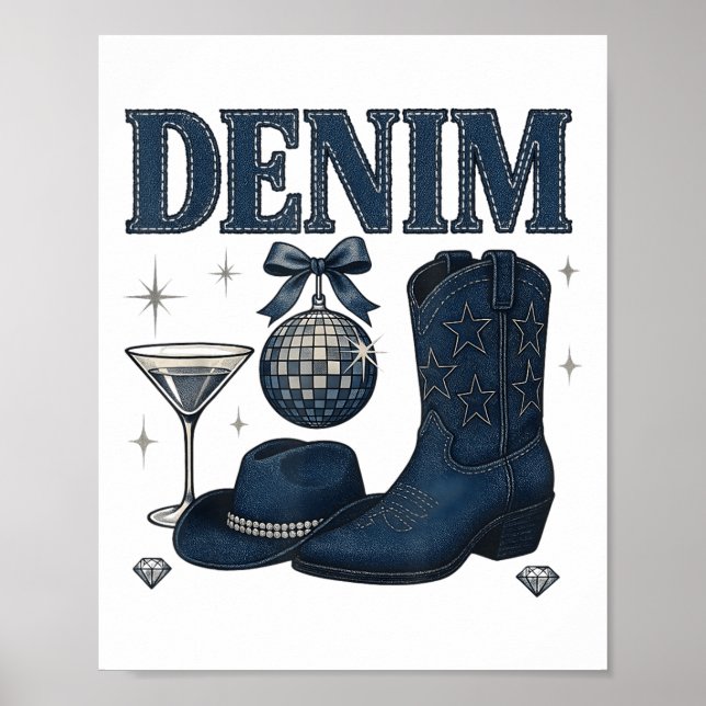 Poster Denim And Diamonds Western Fashion Boots Bling Rod (Frente)