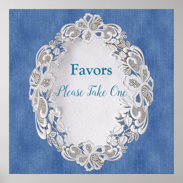 Poster Denim com rendas da flor de creme (Frente)