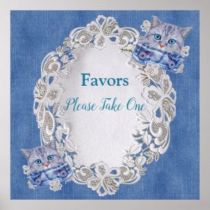 Poster Denim com rendas e gatinhos da flor