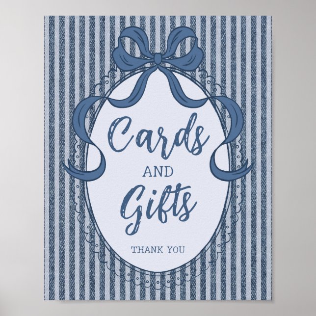 Poster Denim Coquette Bow Blue Jean Cards and Gifts Sign (Frente)