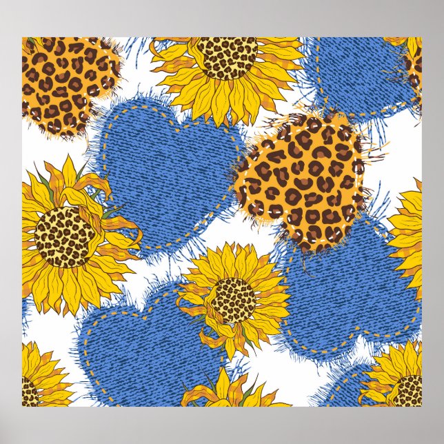 Poster Denim Hearts Leopard Sunflower Standard (Frente)