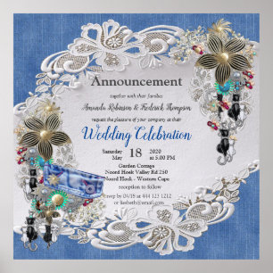 Poster Denim Texturado com Lace e Costume Jewelry