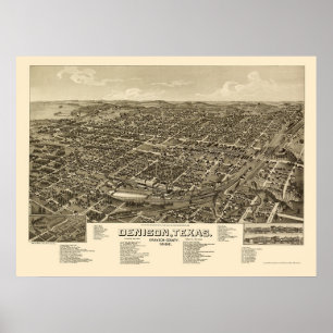 Pôster Denison, mapa panorâmico de TX - 1886