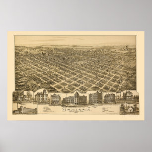 Pôster Denison, mapa panorâmico de TX - 1891