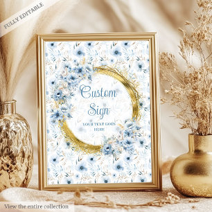 Poster Densidade azul-aquarela flores douradas