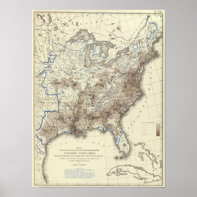 Pôster Densidade Populacional Raça 1870 (Frente)