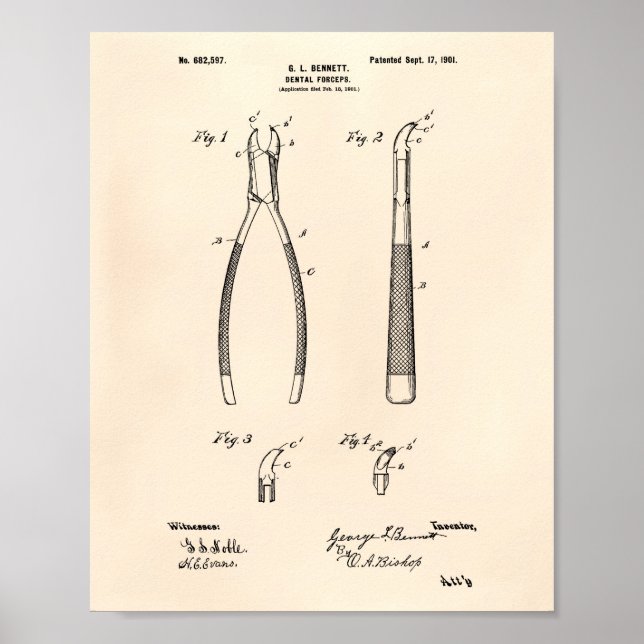 Poster Dental Forceps 1901 Patent Art Old Peper (Frente)
