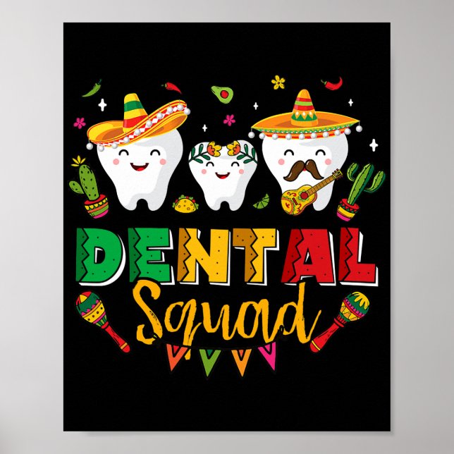 Poster Dental Squad Cinco De Mayo Tooth Mexicano Sombrero (Frente)