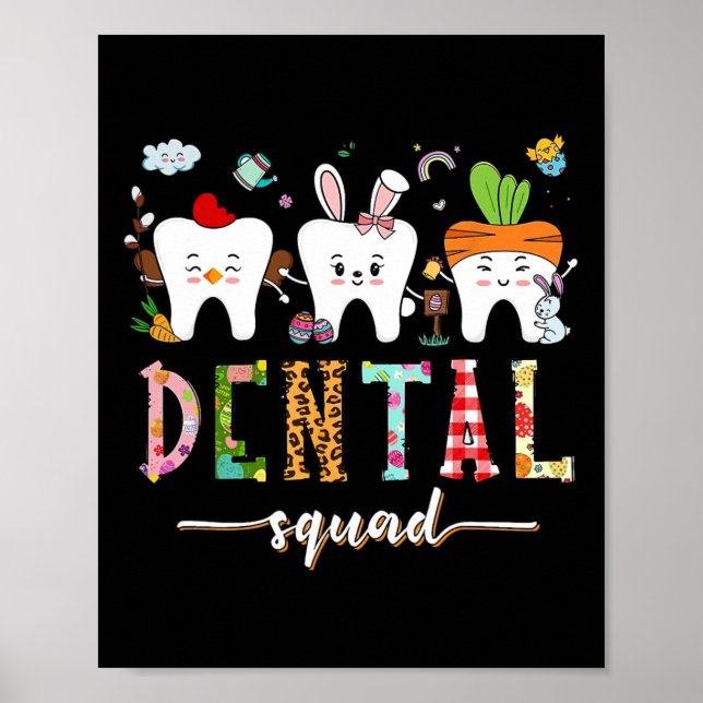 Poster Dental Squad Day, Diversão de Páscoa, Tooth Dental (Frente)