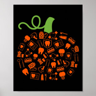Poster Dente Fantasma Pumpkin Bruxa Dentista de Dia das B