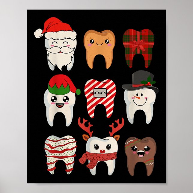 Poster Dentes de Natal Dentista Xmas Reindeer Papais noei (Frente)