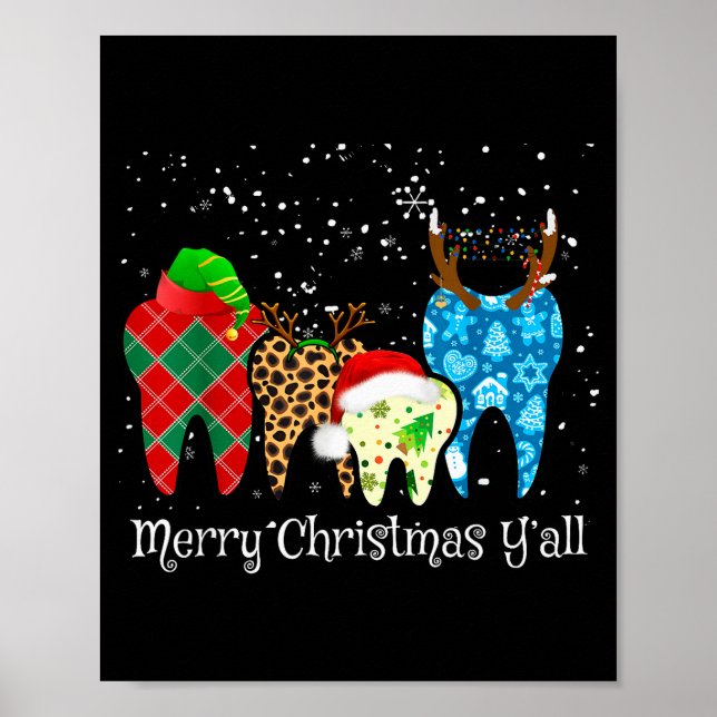 Poster Dentist Teeth Santa Hat Leopard Plaid Dental Merry (Frente)