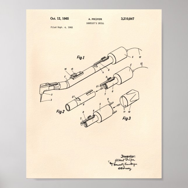 Poster Dentist's Drill 1965 Patent Art Old Peper (Frente)