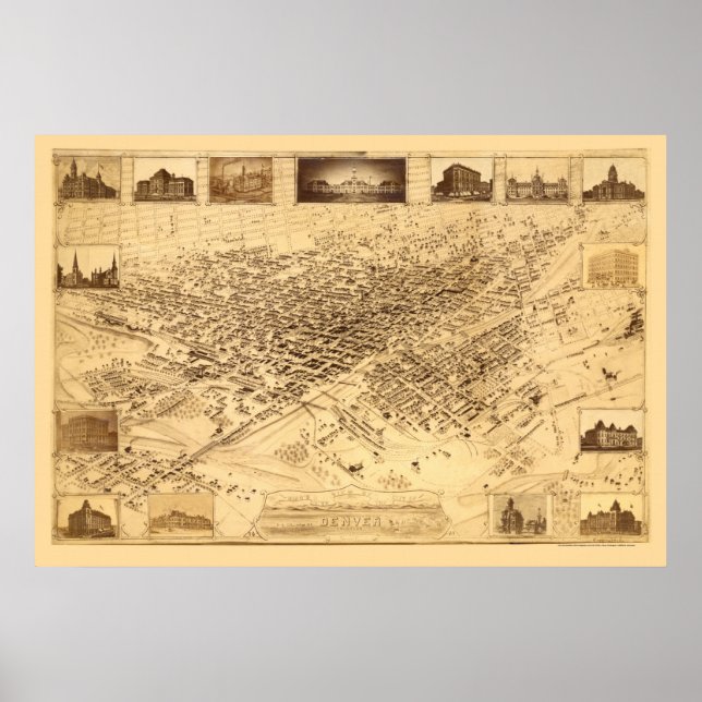Poster Denver, CO Panorâmica Map - 1881 (Frente)