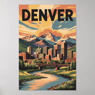 Poster Denver Colorado Illustração Sunset Viagem Art