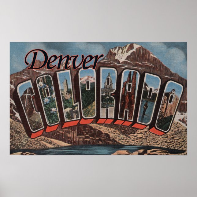 Pôster Denver, Colorado - Large Letter Scenes (Frente)