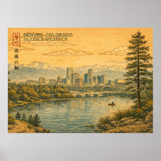 Poster Denver Colorado Skyline in Japanese Ukiyo-e