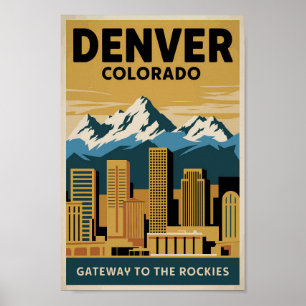 Poster Denver Colorado Skyline Viagem Art Vintage