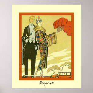 Pôster Depart ~ Vintage Art Deco Fashion Ilustração ~