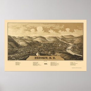 Pôster Depósito, mapa panorâmico de NY - 1887