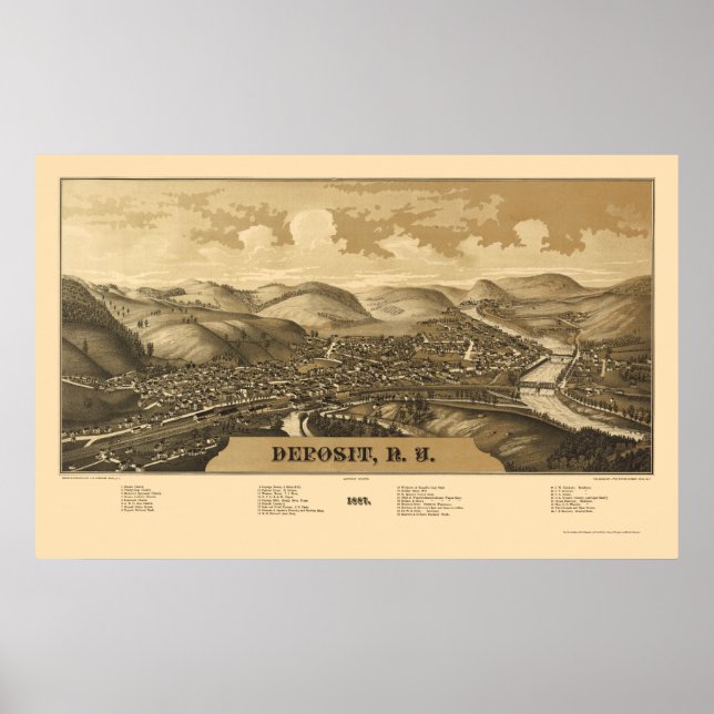 Pôster Depósito, Novo Mapa Panorâmico - 1887 (Frente)