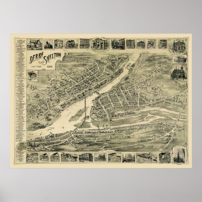 Pôster Derby, CT Mapa Panorâmico - 1899 (Frente)