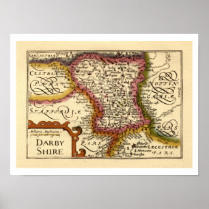 Poster Derbyshire (Darbyshire) County England Mapa Antiqu