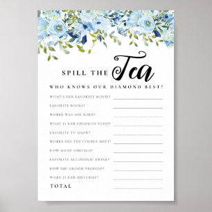 Poster Derramar azul chic Floral Jogo do Chá de panela Te