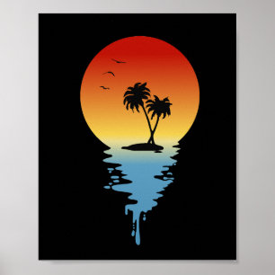 Poster Derrubando a Ilha Sunset com Árvores de Coco