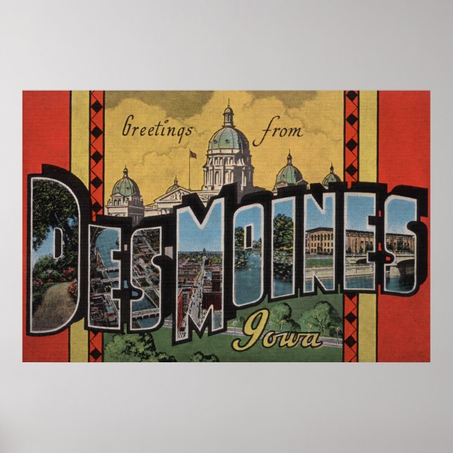 Pôster Des Moines, Iowa - Cenas de Letras Grandes (Frente)
