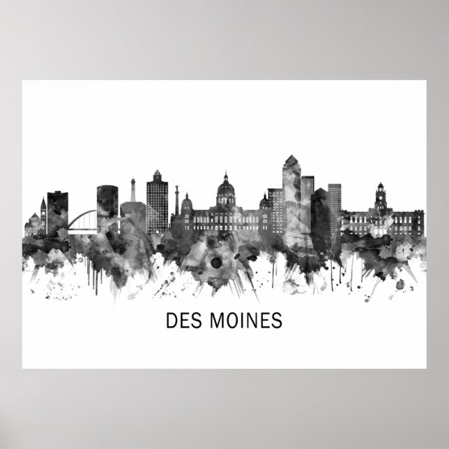Poster Des Moines Iowa Skyline BW (Frente)