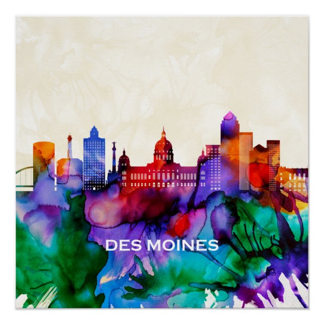 Pôster Des Moines Skyline (Frente)