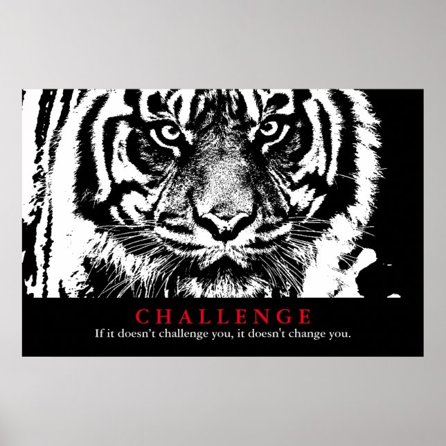 Poster Desafio Motivacional do Tigre Preto e Branco (Frente)