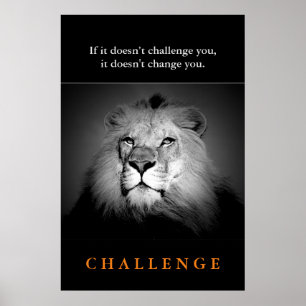 Poster Desafio Motivacional Qoute Black White King Lion