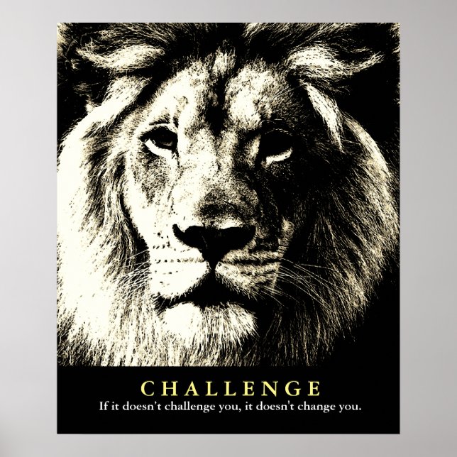 Poster Desafio Motivacional Vintage Sepia Lion (Frente)