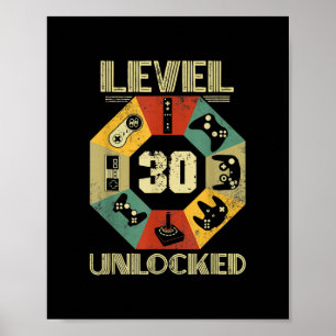 Poster Desbloqueado Nível 30 Videojogador Aniversário de