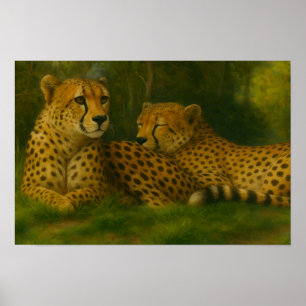 Poster Descanso de Cheetah Duo em Floresta
