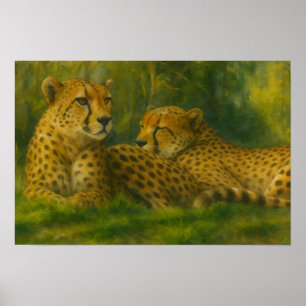 Poster Descanso de Cheetah Duo em Floresta