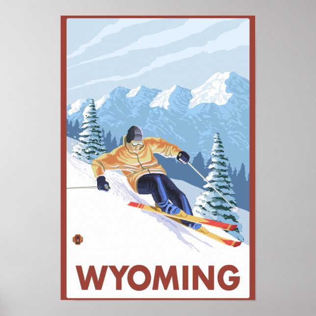 Pôster Descida Snow SkierWyoming (Frente)
