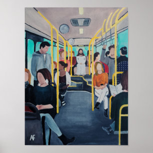 Poster Desconhecido no Ônibus Pintura de Alfred Fox
