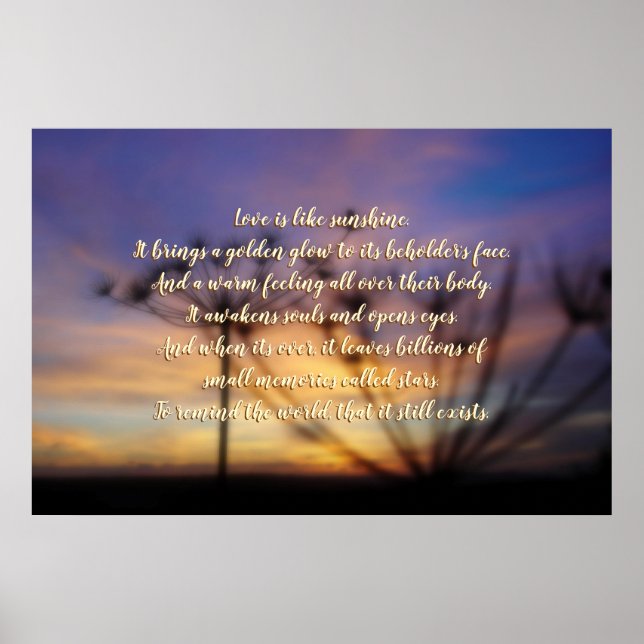 Poster Descrição romântica do amor, sol (Frente)