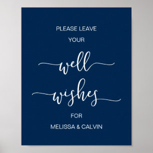 Poster Desejos de casamento com fonte moderna azul-marinh