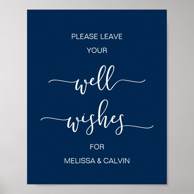 Poster Desejos de casamento com fonte moderna azul-marinh (Frente)