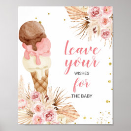 Poster Desejos de Chás de Bebê Boho Sorvete para Placa de