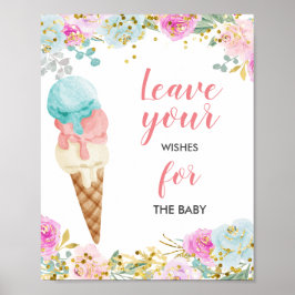 Poster Desejos de Chuvada de Bebê com Sorvete para Placa