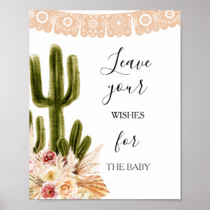Poster Desejos de Chuveiro de Bebê de Cacto Boho para Pla