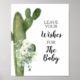 Poster Desejos de Chuveiro de Bebê de Cacto Verde para Pl